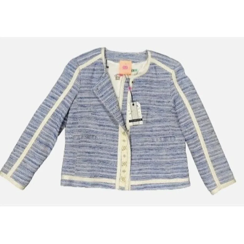 Vilagallo Tweed NWT Crop Embelished Luxury Artsey Preppy Twee Jacket 44/10 - Picture 3 of 16